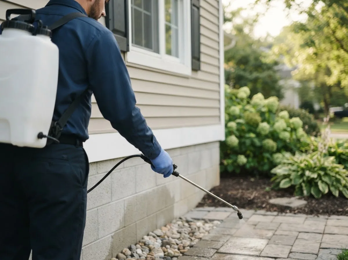 Pest control technician inspecting a home in Martinsville, VA